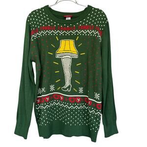 A Christmas Story Ugly Sweater Mens Large Green Fragile Lamp Xmas‎ Festive Party